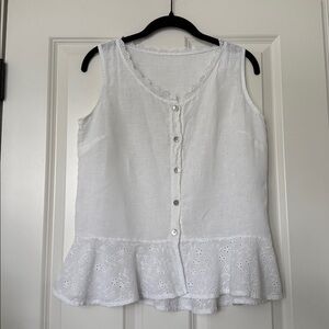 White Sleeveless linen Button-Up top